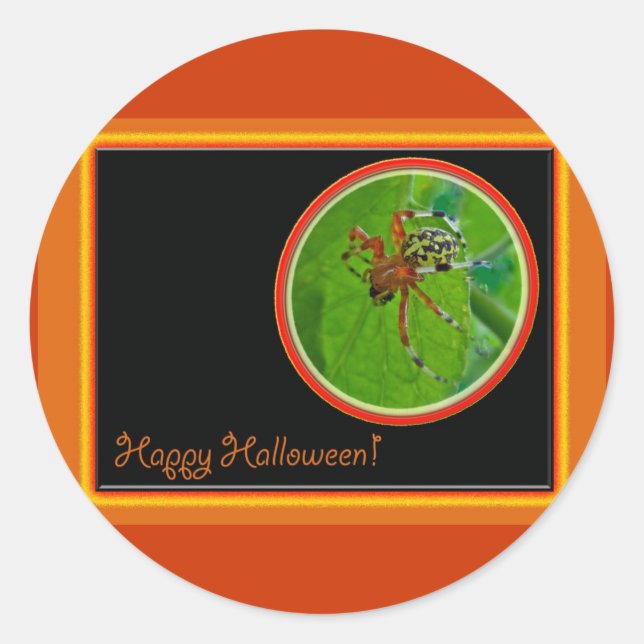 Marbled Orb Weaver Spider Happy Halloween Items Classic Round Sticker (Front)