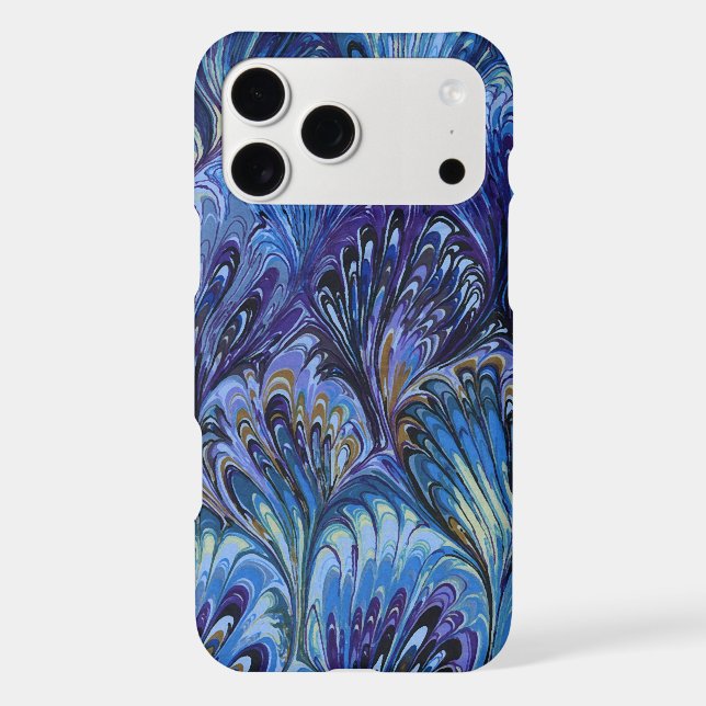MARBLED PAPER,ABSTRACT BLUE PEACOCK PATTERN,SWIRLS (Back)