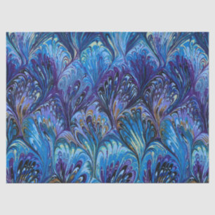 MARBLED PAPER,ABSTRACT BLUE PEACOCK PATTERN,SWIRLS TISSUE PAPER