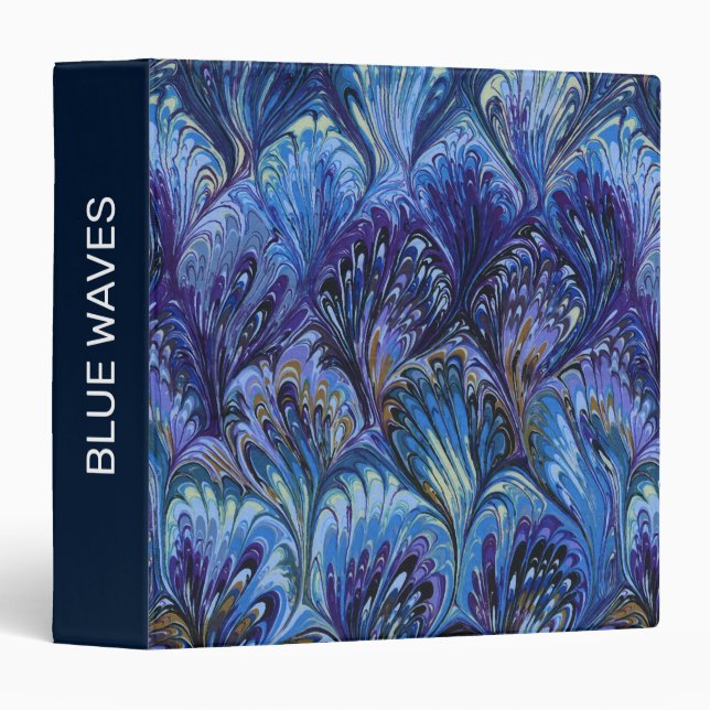 MARBLED PAPER,ABSTRACT BLUE PURPLE PEACOCK PATTERN BINDER (Front/Spine)