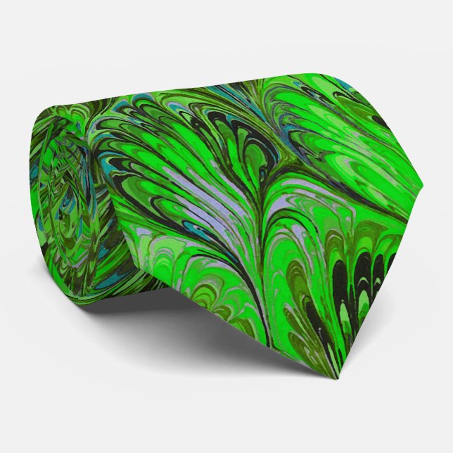 MARBLED PAPER,ABSTRACT GREEN BLUE PEACOCK PATTERN TIE (Rolled)