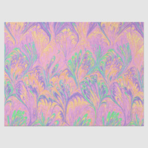 MARBLED PAPER,ABSTRACT PINK GREEN PEACOCK PATTERN TISSUE PAPER