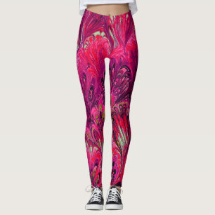MARBLED PAPER,ABSTRACT PINK  PEACOCK PATTERN LEGGINGS