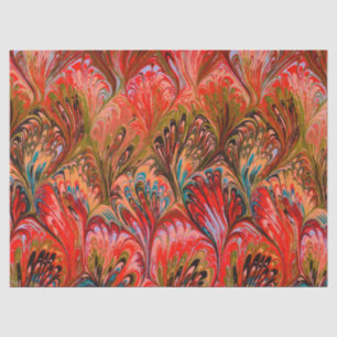 MARBLED PAPER,ABSTRACT RED BLUE PEACOCK PATTERN TISSUE PAPER