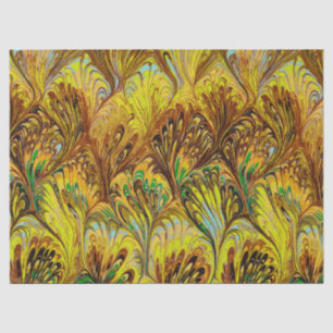 MARBLED PAPER,ABSTRACT YELLOW PEACOCK PATTERN TISSUE PAPER