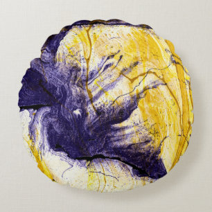 Marbled Paper: Bright Acrylic Art Round Pillow
