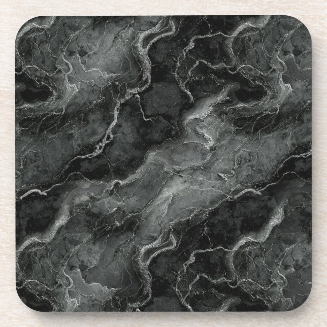 Marbled Pattern in Black and Grey Coaster (Front)
