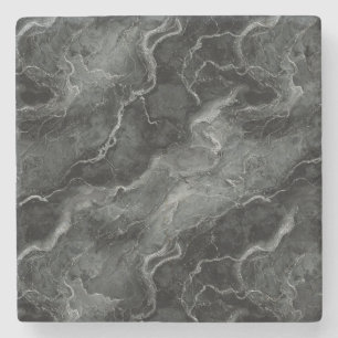 Marbled Pattern in Black and Grey Stone Coaster