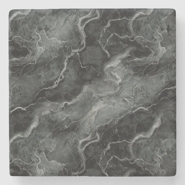 Marbled Pattern in Black and Grey Stone Coaster (Front)