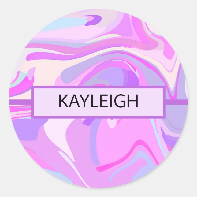 Marbled Pink Purple Turquoise Classic Round Sticker (Front)