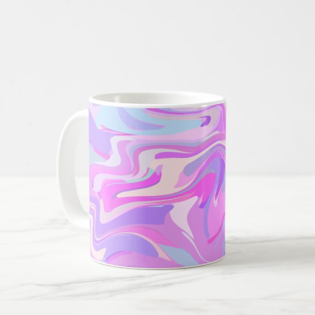 Marbled Pink Purple Turquoise Coffee Mug (Front Left)