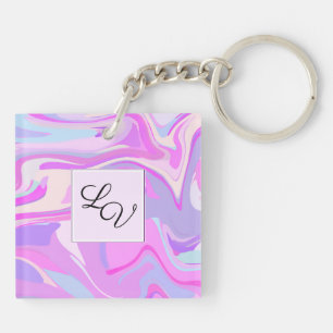 Marbled Pink Purple Turquoise Keychain