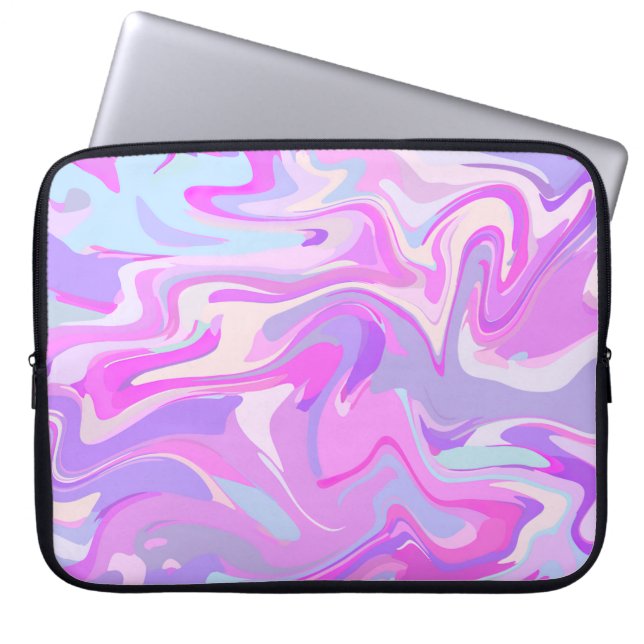 Marbled Pink Purple Turquoise Laptop Sleeve (Front)