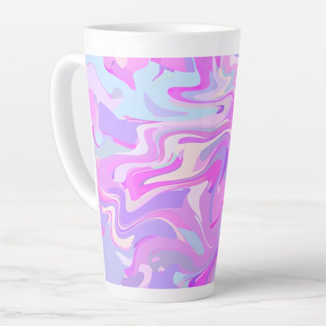 Marbled Pink Purple Turquoise Latte Mug (Left Angle)