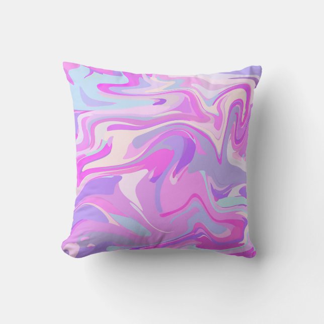 Marbled Pink Purple Turquoise Throw Pillow (Front)