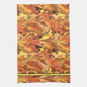 Marbled Rainbow Swirled Rust & Gold Kitchen Towel