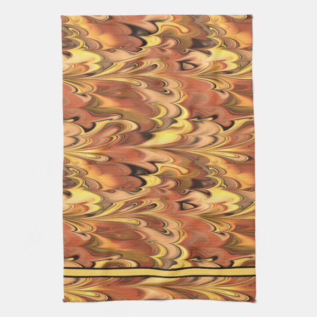 Marbled Rainbow Swirled Rust & Gold Kitchen Towel (Vertical)