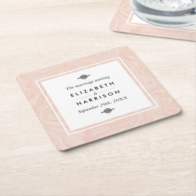 Marbled Rose Elegant Vintage Wedding Square Paper Coaster (Angled)