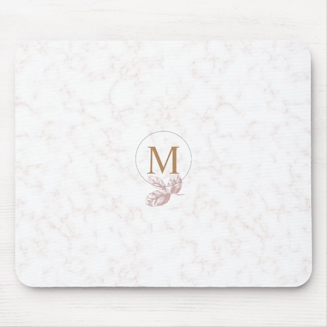Marbled Rose & Gold Lettered Monogrammed Mouse Pad (Front)