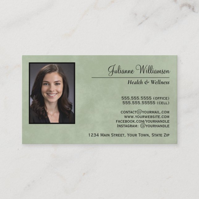 Marbled Sage Green Simple Professional Photo Business Card (Front)