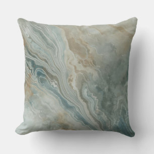 Marbled Sea Blue Green Tan Cream Coastal Print Throw Pillow
