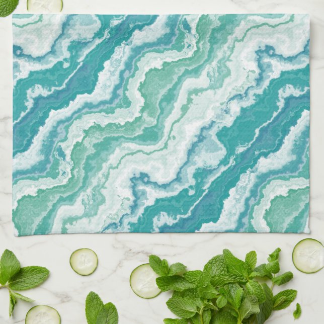 marbled sea foam : kitchen towel (Folded)