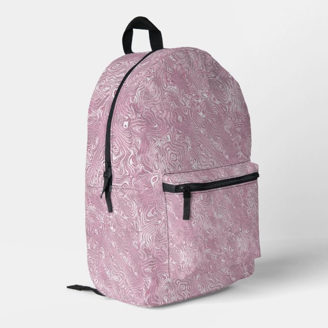 Marbled Silk Moire Pattern in Dusty Pink Printed Backpack (Back Corner Left)