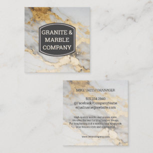 Marbled Slab Gold White Square Business Card