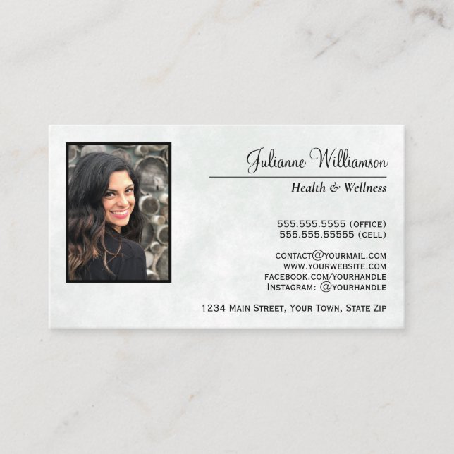 Marbled Steel Blue Simple Professional Photo Business Card (Front)