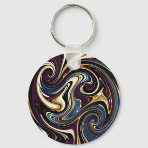Marbled Swirl Purple Gold Blue Abstract Keychain