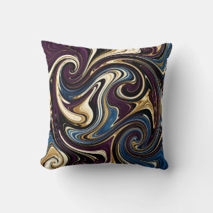 Marbled Swirl Purple Gold Blue Abstract Throw Pillow