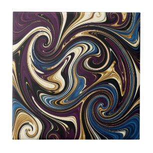 Marbled Swirl Purple Gold Blue Abstract Tile