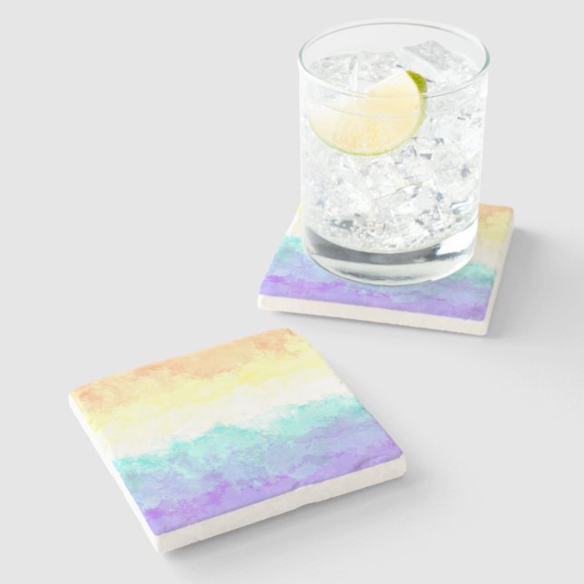 Marbled Swirly Boho Abstract Genderfaun Pride Flag Stone Coaster (Side)