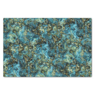 Marbled Teal Turquoise Faux Gold Agate Art Pattern Tissue Paper