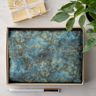 Marbled Teal Turquoise Faux Gold Agate Art Pattern Tissue Paper