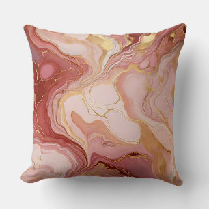 Marbled Terracotta, Ivory & Gold Elegant  Throw Pillow