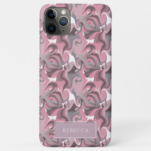 Marbled Trippy Retro Groovy Pink Personalized Name Case-Mate iPhone Case (Back)