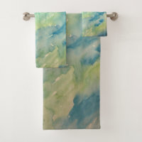 Marbled Watercolor Coastal Boho Bath Towel Set