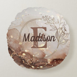 Marbled Watercolor with Glitter Accents Round Pillow