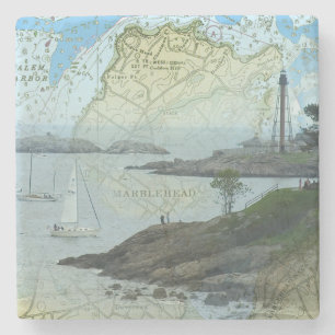 Marblehead Massachusetts harbour with sailboats Stone Coaster