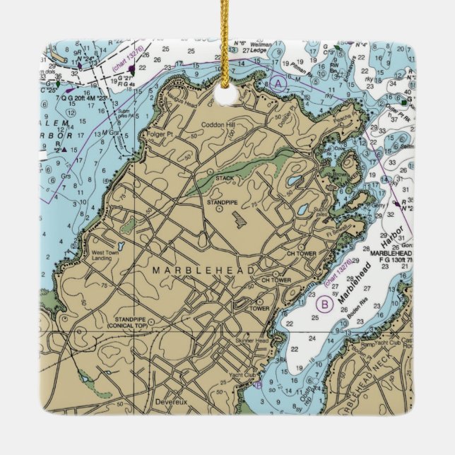 Marblehead Massachusetts Nautical Chart Ceramic Ornament (Back)