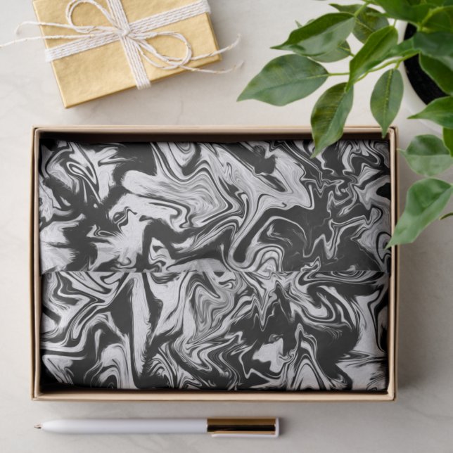 Marbleized Black and White Abstract Art Pattern Tissue Paper (Gift)