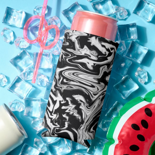 Marbleized Black and White Modern Abstract Art Seltzer Can Cooler (In Situ Summer)
