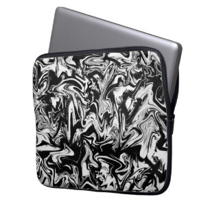 Marbleized Black and White Modern Abstract Artwork Laptop Sleeve