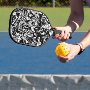 Marbleized Black and White Modern Abstract Artwork Pickleball Paddle