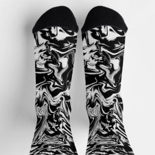 Marbleized Black and White Modern Abstract Artwork Socks