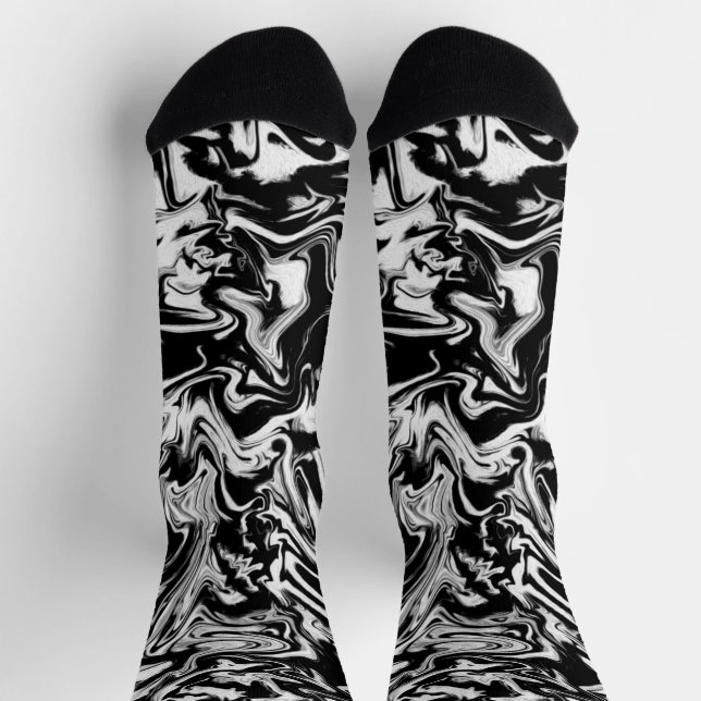 Marbleized Black and White Modern Abstract Artwork Socks (Top)