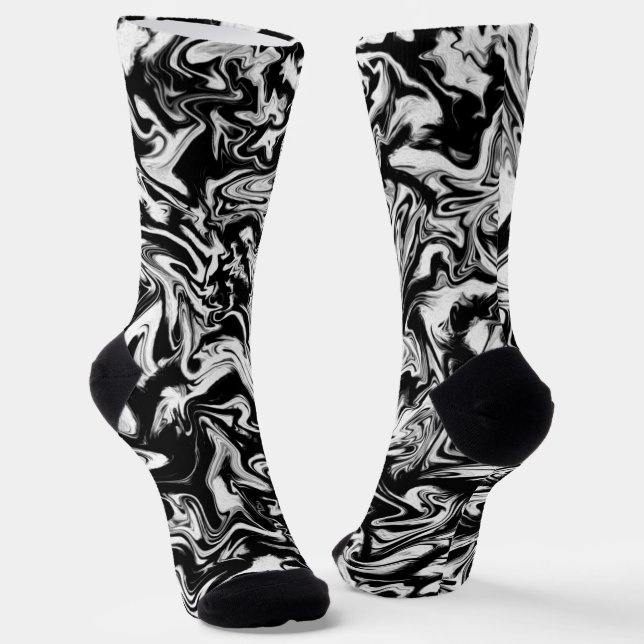 Marbleized Black and White Modern Abstract Artwork Socks (Angled)