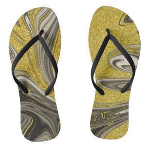 Marbleized Black Gold Flip Flops