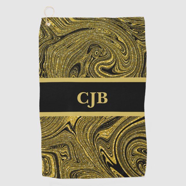 Marbleized Black Gold Golf Towel (Front)
